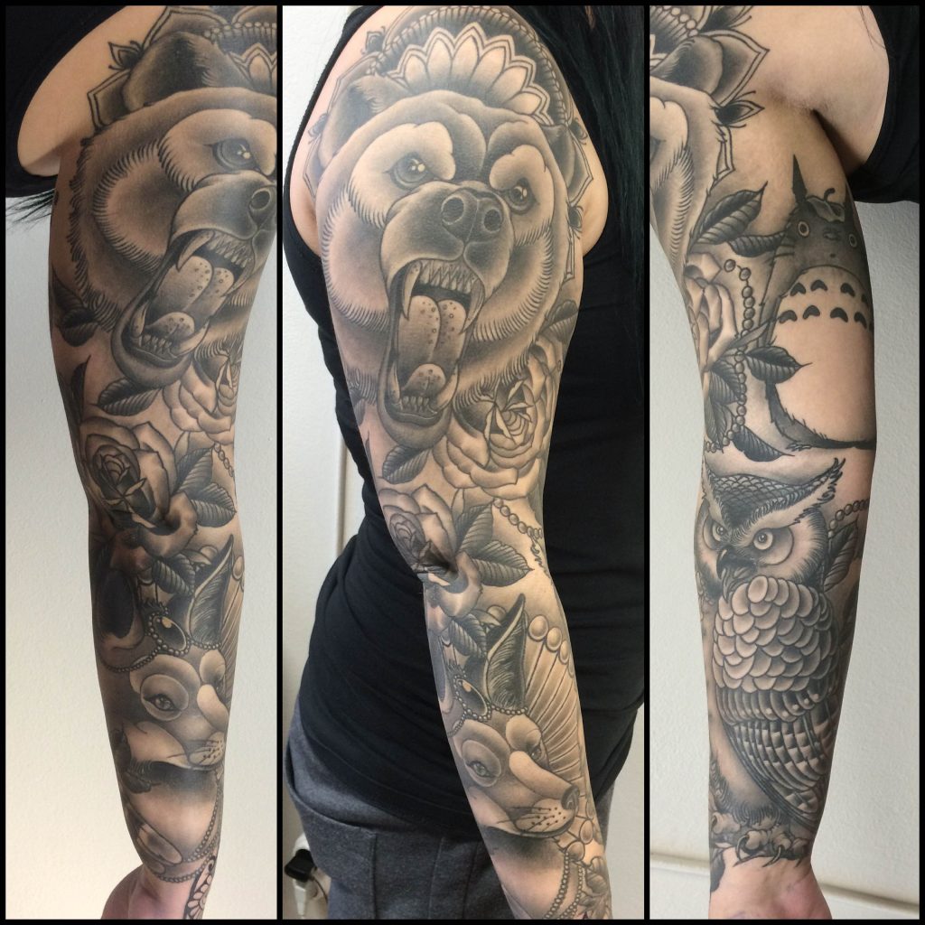 zombie tattoo, zombie tattoo helsinki, salla zombie tattoo, dotwork sleeve , animal sleeve, sleeve tattoo, hiha tatuointi, eläintatuointi, pistetatuointi
